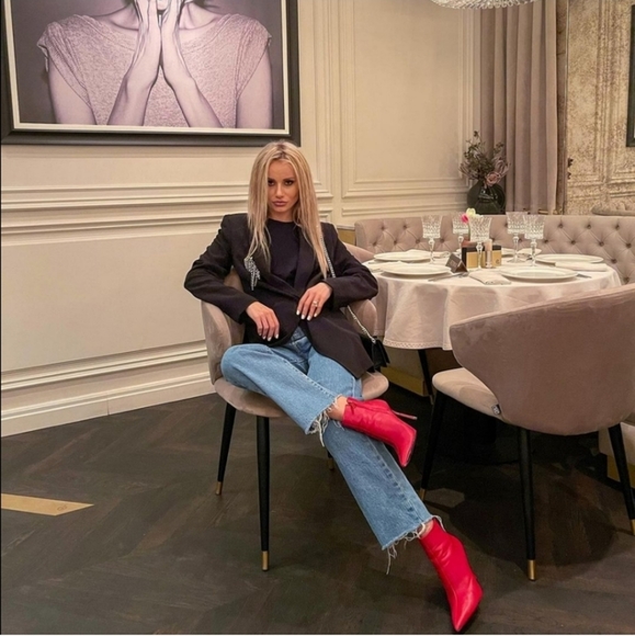 Zara Pointed Toe Heeled Ankle Red Boots Size 6 - Picture 6 of 13